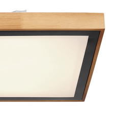 Stropní svítidlo, kov černý, dřevo hnědé, akryl bílý, DxŠxV: 39x39x9cm, včetně LED 24W 230V, 2500lm zdroj, 1020lm výstup, změna barvy světla přepínačem na svítidle 3000/4500/6000K