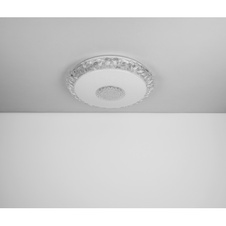 Stropní svítidlo, kov bílý, akryl bílý, třpytivý efekt, průhledné akrylové křišťály, stmívatelné, fixace barvy, SmartLight, aplikace, časovač, dál.ovládání, 2xAAA, Ø50cm, V:10cm, LED 40W 230V 425-4250lm zdroj, 298-2980lm výstup, 2700-6500K