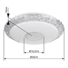 Stropní svítidlo, kov bílý, akryl bílý, třpytivý efekt, průhledné akrylové křišťály, stmívatelné, fixace barvy, SmartLight, aplikace, časovač, dál.ovládání, 2xAAA, Ø50cm, V:10cm, LED 40W 230V 425-4250lm zdroj, 298-2980lm výstup, 2700-6500K