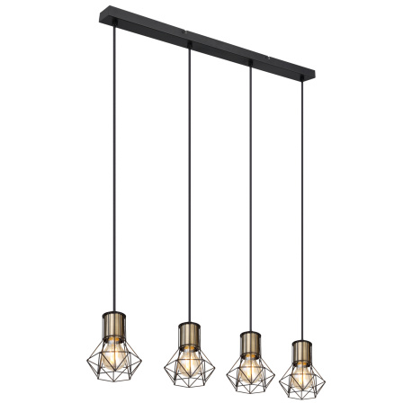 Závěsné svítidlo, kov černý, kovová mřížka černá, černý PVC kabel, DxŠxV: 72x13x120cm, bez žárovek 4xE27, max. 40W 230V