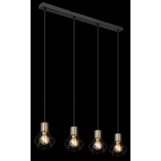 Závěsné svítidlo, kov černý, kovová mřížka černá, černý PVC kabel, DxŠxV: 72x13x120cm, bez žárovek 4xE27, max. 40W 230V