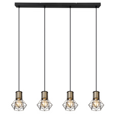 Závěsné svítidlo, kov černý, kovová mřížka černá, černý PVC kabel, DxŠxV: 72x13x120cm, bez žárovek 4xE27, max. 40W 230V