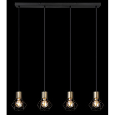 Závěsné svítidlo, kov černý, kovová mřížka černá, černý PVC kabel, DxŠxV: 72x13x120cm, bez žárovek 4xE27, max. 40W 230V