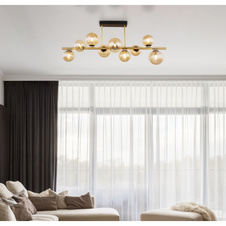 Stropní svítidlo, kov černý, kov mosaz, sklo jantarové, DxŠxV: 87x30x38cm, včetně 9xG9 LED 3,5W 230V, 350lm zdroj, 80lm výstup, 3000K