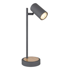 Stolní lampa, kov grafit, kov vzhled dřeva, Ø12cm, V:35cm, délka kabelu 1,5m, bez žárovky 1xGU10 max. LED 5W 230V