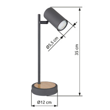 Stolní lampa, kov grafit, kov vzhled dřeva, Ø12cm, V:35cm, délka kabelu 1,5m, bez žárovky 1xGU10 max. LED 5W 230V