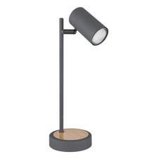 Stolní lampa, kov grafit, kov vzhled dřeva, Ø12cm, V:35cm, délka kabelu 1,5m, bez žárovky 1xGU10 max. LED 5W 230V