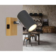 Nástěnné svítidlo, kov grafit/černý/vzhled dřeva, s vypínačem, ŠxV: 7x10cm, H:12cm, bez žárovky 1xGU10, max. 25W 230V