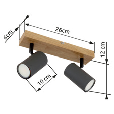 Nástěnné svítidlo, kov grafit/černý/vzhled dřeva, DxŠxV: 26x6x12cm, bez žárovek 2xGU10, max. 35W 230V