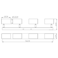 Stropní svítidlo, kov černý, chromový, DxŠxV: 56x6x12cm, bez žárovek 4xGU10, max. 35W 230V