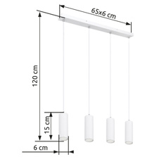 Závěsné svítidlo, kov bílý, PVC kabel bílý, DxŠxV: 65x6x120cm, bez žárovek 4xGU10, max. 35W 230V