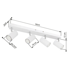 Stropní svítidlo, kov bílý, chromový, DxŠxV: 56x6x12cm, bez žárovek 4xGU10, max. 35W 230V