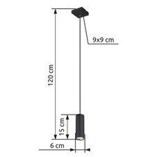 Závěsné svítidlo, kov černý, černý PVC kabel, DxŠxV: 9x9x120cm, bez žárovky 1xGU10, max. 35W 230V