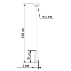 Závěsné svítidlo, kov bílý, PVC kabel bílý, DxŠxV: 9x9x120cm, bez žárovky 1xGU10, max. 35W 230V