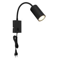 Nástěnné svítidlo, kov černý, plast černý, černý PVC kabel, s vypínačem, Flexo, ŠxV:7x44cm, H:32cm, délka kabelu 1,5m, bez žárovky 1xGU10, max. 25W 230V