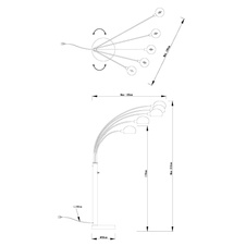 Stojanové lampa, kov černý, mramor černý, DxŠxV: 130x120x200cm, délka kabelu 1,8m, bez žárovek 5x E14, max. 40W 230V