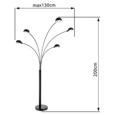 Stojanové lampa, kov černý, mramor černý, DxŠxV: 130x120x200cm, délka kabelu 1,8m, bez žárovek 5x E14, max. 40W 230V