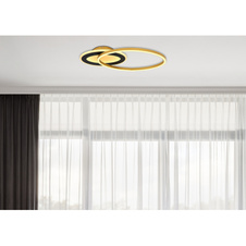 Stropní svítidlo, kov černý/zlatý, akryl opál, DxŠxV: 53x24x7cm, včetně LED 24W 230V, 3100lm zdroj, 1140lm výstup, 3000K