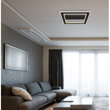 Stropní svítidlo, kov černý, akryl opál, DxŠxV: 45x45x5cm, včetně LED 30W 230V, 3831lm zdroj, 1860lm výstup, barva světla: uvnitř 3000K, zvenčí 6500K