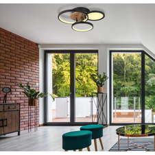 Stropní svítidlo, kov černý, MDF vzhled dřeva, plast bílý, DxŠxV: 40x38x11cm, včetně LED 30W 230V, 3900lm zdroj, 1500lm výstup, 3000K