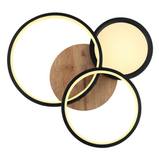 Stropní svítidlo, kov černý, MDF vzhled dřeva, plast bílý, DxŠxV: 40x38x11cm, včetně LED 30W 230V, 3900lm zdroj, 1500lm výstup, 3000K