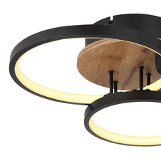 Stropní svítidlo, kov černý, MDF vzhled dřeva, plast bílý, DxŠxV: 40x38x11cm, včetně LED 30W 230V, 3900lm zdroj, 1500lm výstup, 3000K