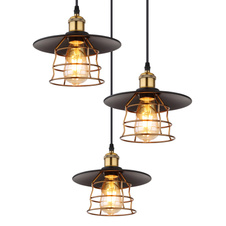 Závěsné svítidlo, kov černý, mosaz, černý PVC kabel, Ø:33cm, V:155cm, bez žárovek 3xE27, max. 60W 230V