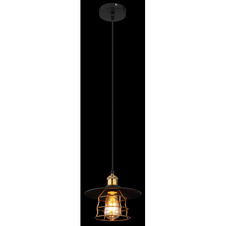 Závěsné svítidlo, kov černý, mosaz, černý PVC kabel, Ø:20cm, V:150cm, bez žárovky 1xE27, max. 60W 230V