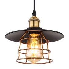 Závěsné svítidlo, kov černý, mosaz, černý PVC kabel, Ø:20cm, V:150cm, bez žárovky 1xE27, max. 60W 230V