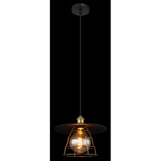Závěsné svítidlo, kov černý, mosaz, kovové pletivo, černý PVC kabel, Ø30cm, V:150cm, bez žárovky 1xE27, max. 60W 230V