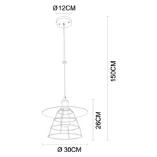 Závěsné svítidlo, kov černý, mosaz, kovové pletivo, černý PVC kabel, Ø30cm, V:150cm, bez žárovky 1xE27, max. 60W 230V