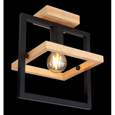 Stropní svítidlo, dřevo, kov černý, nastavitelné, DxŠxV: 25x20x28cm, bez žárovky 1xE27, max. 40W 230V