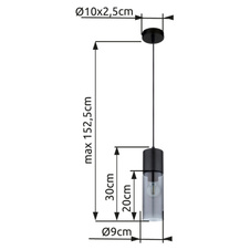 Závěsné svítidlo, kov černý, kouřové sklo, kov černý, textilní černý kabel, Ø9cm, V:153cm, bez žárovky 1xE27, max. 25W 230V