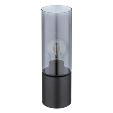 Stolní lampa, kov černý, kouřové sklo, textilní černý kabel, dotykový zapínač On/Off, Ø9cm, V:30cm, délka kabelu 1500cm, bez žárovky 1x E27, max. 25W 230V