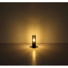 Stolní lampa, kov černý, kouřové sklo, textilní černý kabel, dotykový zapínač On/Off, Ø9cm, V:30cm, délka kabelu 1500cm, bez žárovky 1x E27, max. 25W 230V