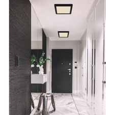 Stropní svítidlo, plast černý, plast bílý, změna barvy světla přepínačem, fixace barvy, DxŠxV: 22x22x1,5cm, včetně LED 18W 230V, 1900lm zdroj, 1400lm výstup, změna barvy světla 3000/4000/6500K