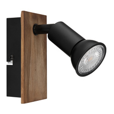 Nástěnné svítidlo, dřevo tmavě hnědé, kov černý, s vypínačem, ŠxV: 6x11cm, H:9cm, bez žárovky 1xGU10, max. 35W 230V (doporučujeme zakoupit zdroj 10804DK)