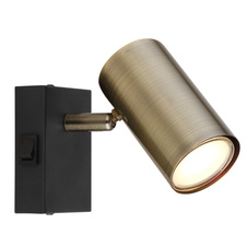 Nástěnné svítidlo, kov černý, mosaz, s vypínačem, ŠxV: 7x10cm, H:12cm, bez žárovky 1xGU10, max. 25W 230V