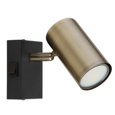 Nástěnné svítidlo, kov černý, mosaz, s vypínačem, ŠxV: 7x10cm, H:12cm, bez žárovky 1xGU10, max. 25W 230V