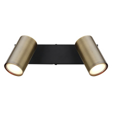 Nástěnné svítidlo, kov černý, mosaz, DxŠxV: 26x6x12cm, bez žárovek 2xGU10, max. 35W 230V