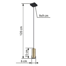 Závěsné svítidlo, kov černý, mosaz, černý PVC kabel, DxŠxV: 9x9x120cm, bez žárovky 1xGU10, max. 35W 230V