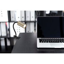 Klipsové svítidlo, kov černý, plast černý, mosaz, černý PVC kabel, s vypínačem na kabelu, Flexo, DxŠxV: 29x10x42cm, délka kabelu 1,5m, bez žárovky 1xGU10, max. 25W 230V