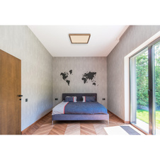 Stropní svítidlo, kov bílý, MDF vzhled dřeva, plast opál, fixace barvy, DxŠxV: 45x45x9cm, včetně LED 24W 230V, 2650lm zdroj, 1500lm výstup, změna barvy světla přepínačem na svítidle 2700/4500/6500K