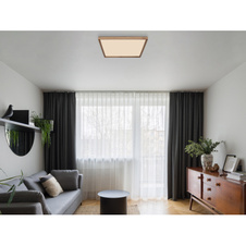 Stropní svítidlo, kov bílý, MDF vzhled dřeva, plast opál, fixace barvy, DxŠxV: 60x60x9cm, včetně LED 36W 230V, 4300lm zdroj, 2400lm výstup, změna barvy světla přepínačem na svítidle 2700/4500/6500K