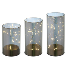 Stolní lampa, plast šedý, kouřové sklo, PVC kabel šedý, změna barvy světla přepínačem, časovač, Ø8cm, balení 3ks, včetně 45x LED 0.06W 4.5V, 3000K