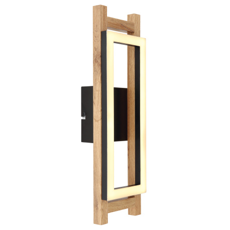 Nástěnné svítidlo, kov černý, MDF tmavě hnědý, plast bílý, ŠxV: 14x45cm, H:8cm, včetně LED 10W 230V, 1050lm zdroj, 400lm výstup, 3000K