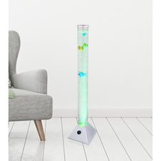 Stojanové svítidlo, plast šedý a průhledný, černý PVC kabel, s vypínačem na kabelu, RGB změna barvy, včetně 5 rybiček, objem vody 3,5L, Ø:8cm V:90cm, délka kabelu 1,8m, včetně 12xRGB LED 0.06W 230V, 4lm výstup