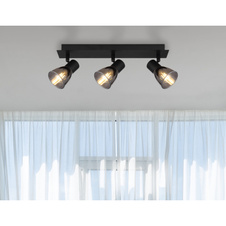 Stropní svítidlo, kov černý, kouřové sklo, DxŠxV: 40x7x16cm, bez žárovek 3xE14, max. 40W 230V