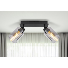 Nástěnné svítidlo, kov černý, kouřové sklo, DxŠxV: 28x9x22cm, bez žárovek 2xE27, max. 15W 230V