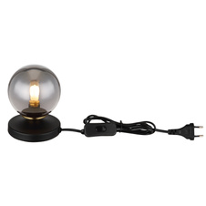 Stolní lampa, kov černý, mosaz, kouřové sklo, černý PVC kabel, s vypínačem na kabelu, Ø10cm, V:13cm, délka kabelu 1,5m, bez žárovky 1xG9, max. 28W 230V
